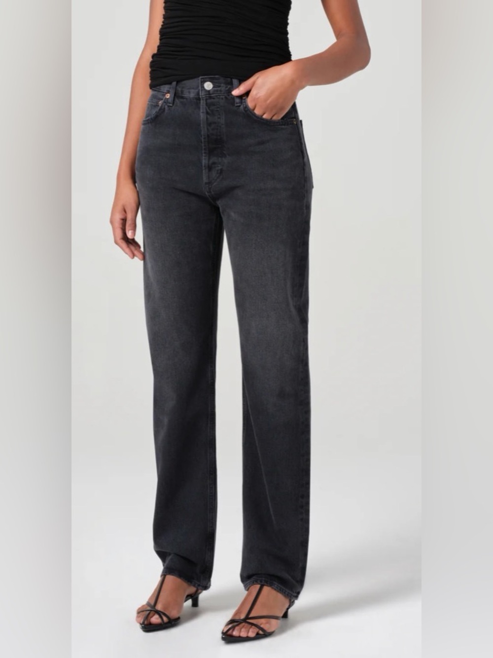 90'S PINCH WAIST HIGH RISE STRAIGHT LONG (WEIGHTLESS) IN HITCH Sz 25